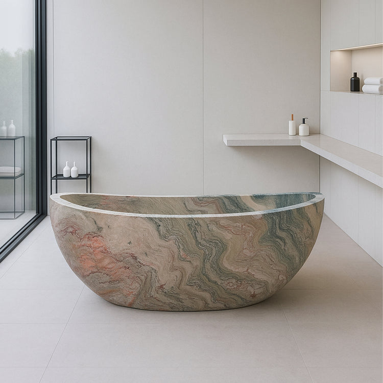 Unique Natural Stone Tub made from Verde Rosato Imperiale Marble