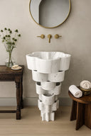Unique Marble Pedestal Sink Carrara (16.14" by 16.14" by 33.46")