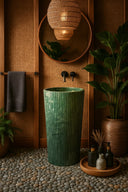 Green Marble Pedestal Sink Fluted Design (16.14" by 16.14" by 33.46")