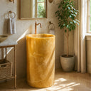 Yellow Onyx Pedestal Sink (16.93" by 16.93" by 32.28")