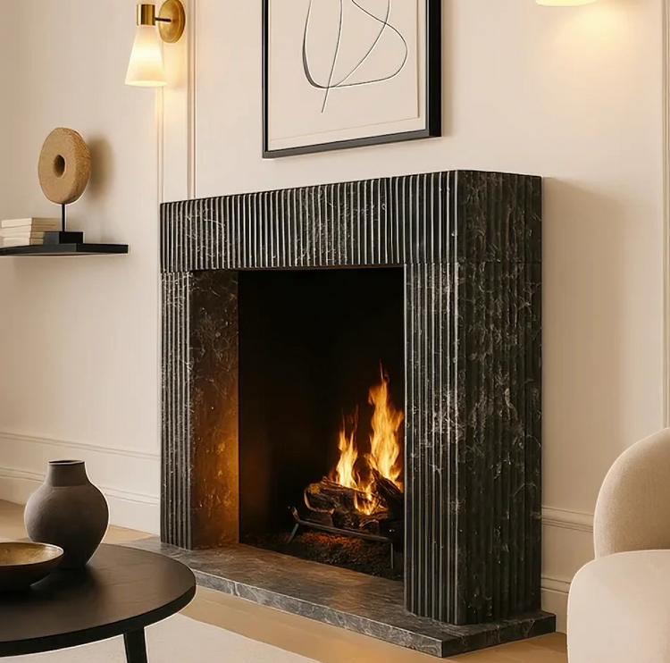 Black Marble fireplace modern fluted design