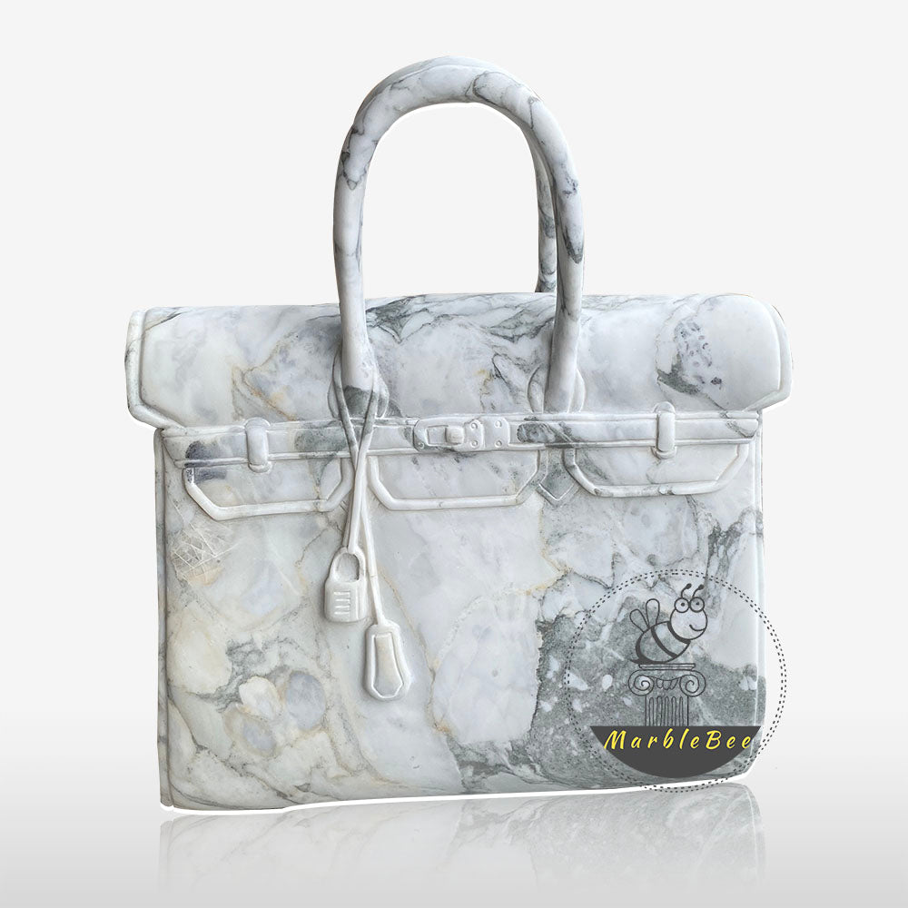 Calacutta White Marble Handbag Carved from Solid Marble Stone