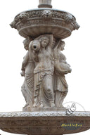 Large garden stone fountain with lion sculptures and lion head sprayer