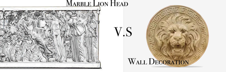 Lion head statue v.s.Marble wall decoration