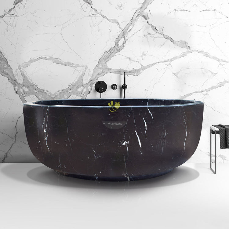 Black Stone tub in Japanese soaking tub style Marblebee customization round modern tub