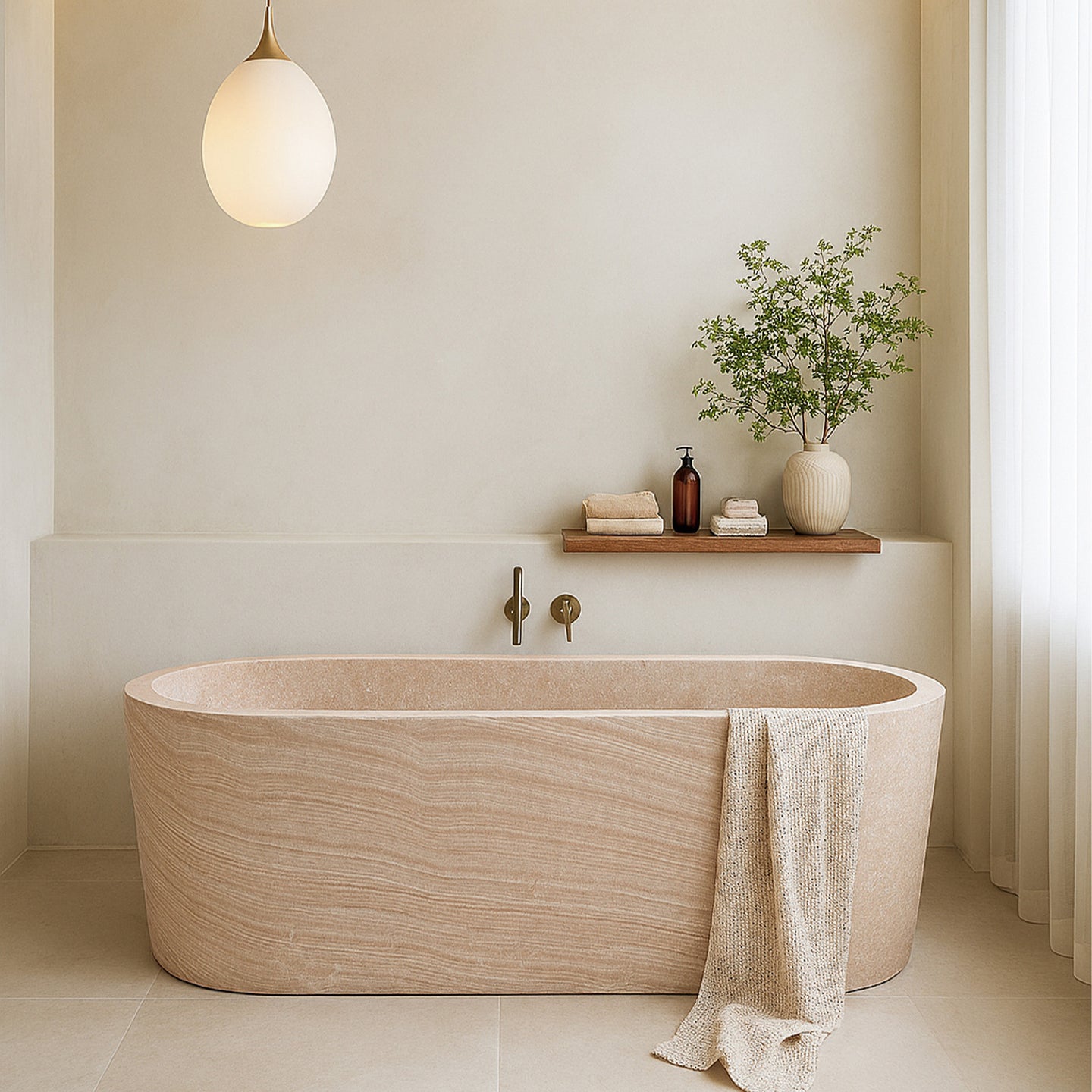 Bespoke travertine bathtub