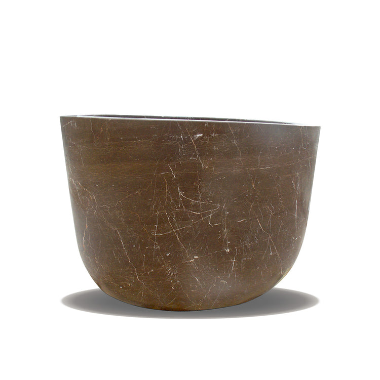 Deep japanese soaking tub with head rester Marblebee hand-carved from brown marble