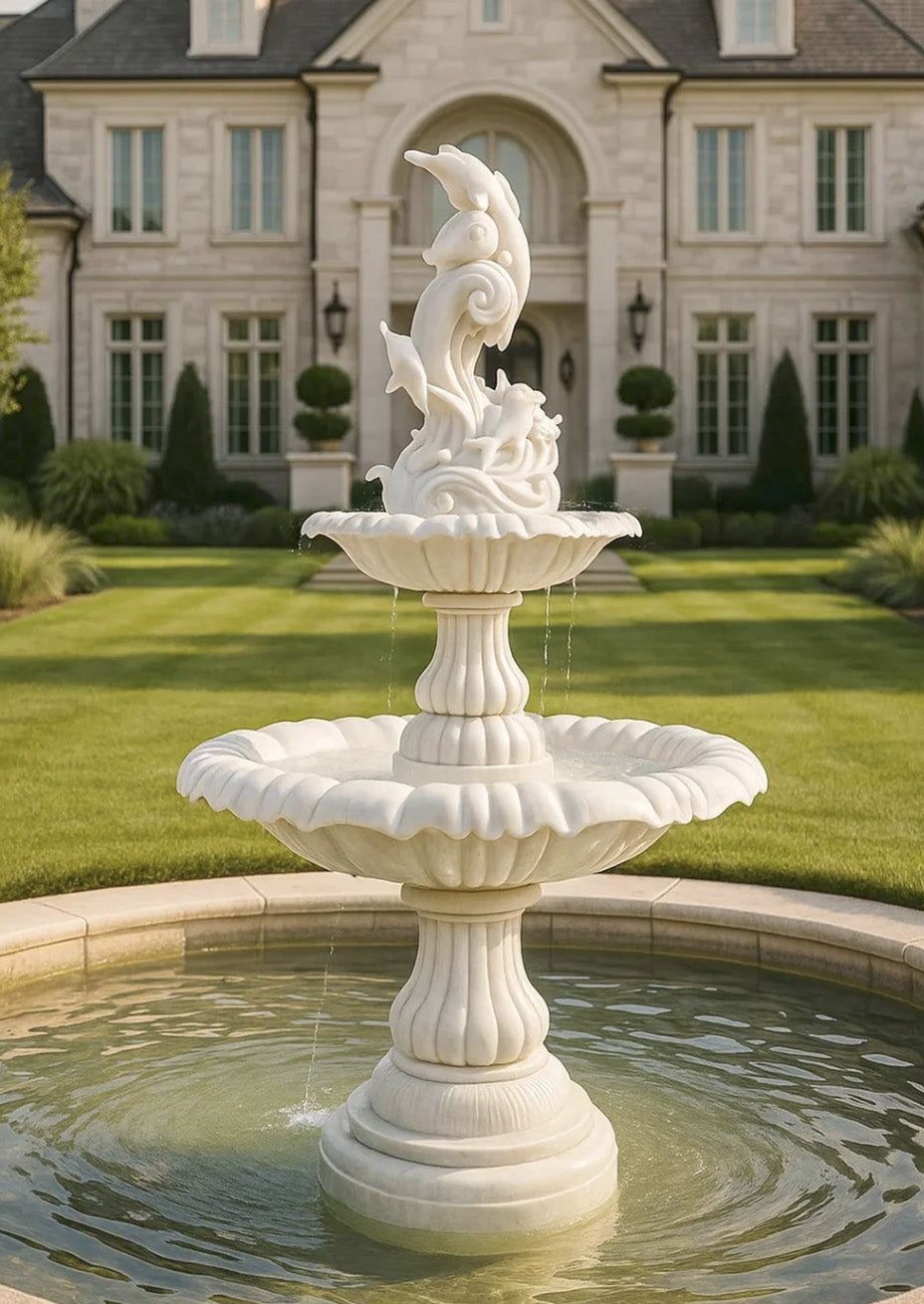 Dolphin marble fountain