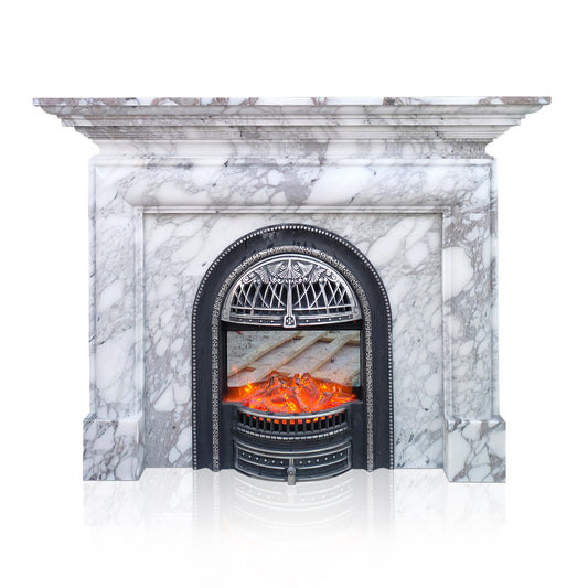 Tall Arabescato Marble Fireplace