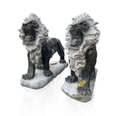 Lion Garden Statue Black Limestone Roaring Pair