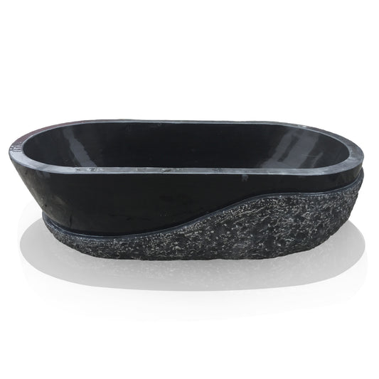 Black Limestone Tub, Half Chiseled, Half Polished
