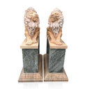 Lion Statues In Front Of House Sunset Red and Light Green Marble Pair
