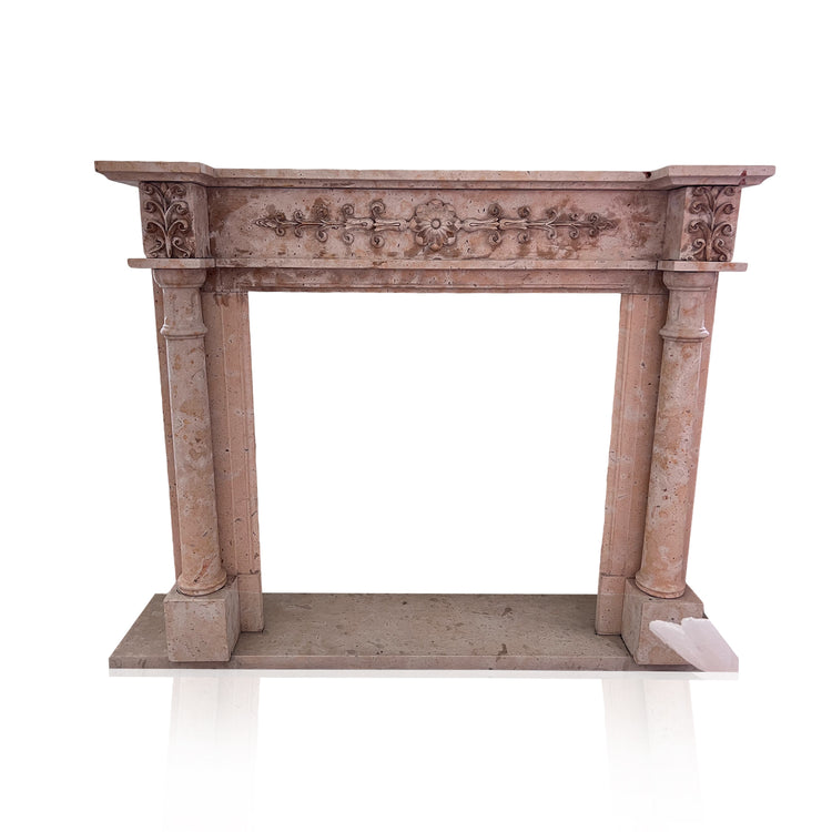 Classical Light Brown Limestone Fireplace Surround