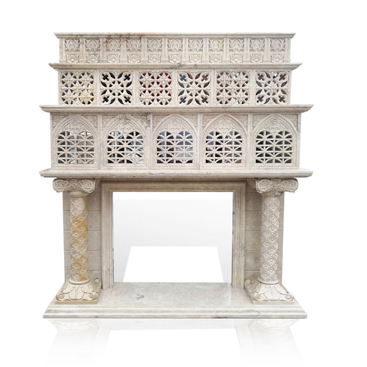 Large Travertine  Fireplace Overmantel
