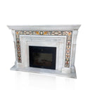 White Marble Fireplace Mantel -Neoclassical with Pietra Dura Inlay