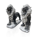 Lion Garden Statue Black Limestone Roaring Pair