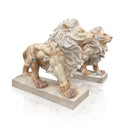 Lion Garden Statue Sunset Red Marble Roaring Prowler