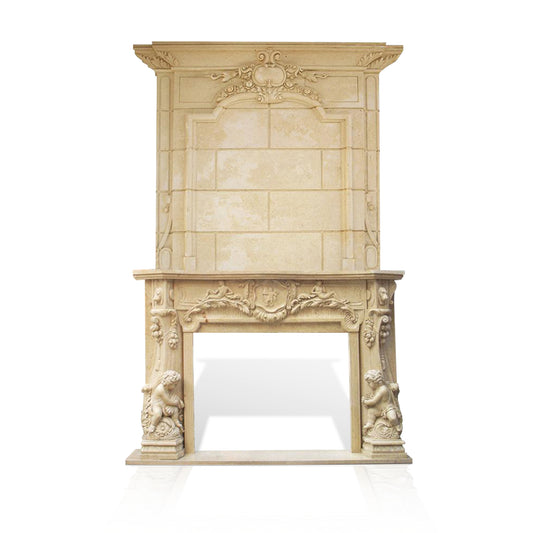 Beige Limestone Fireplace Overmantel