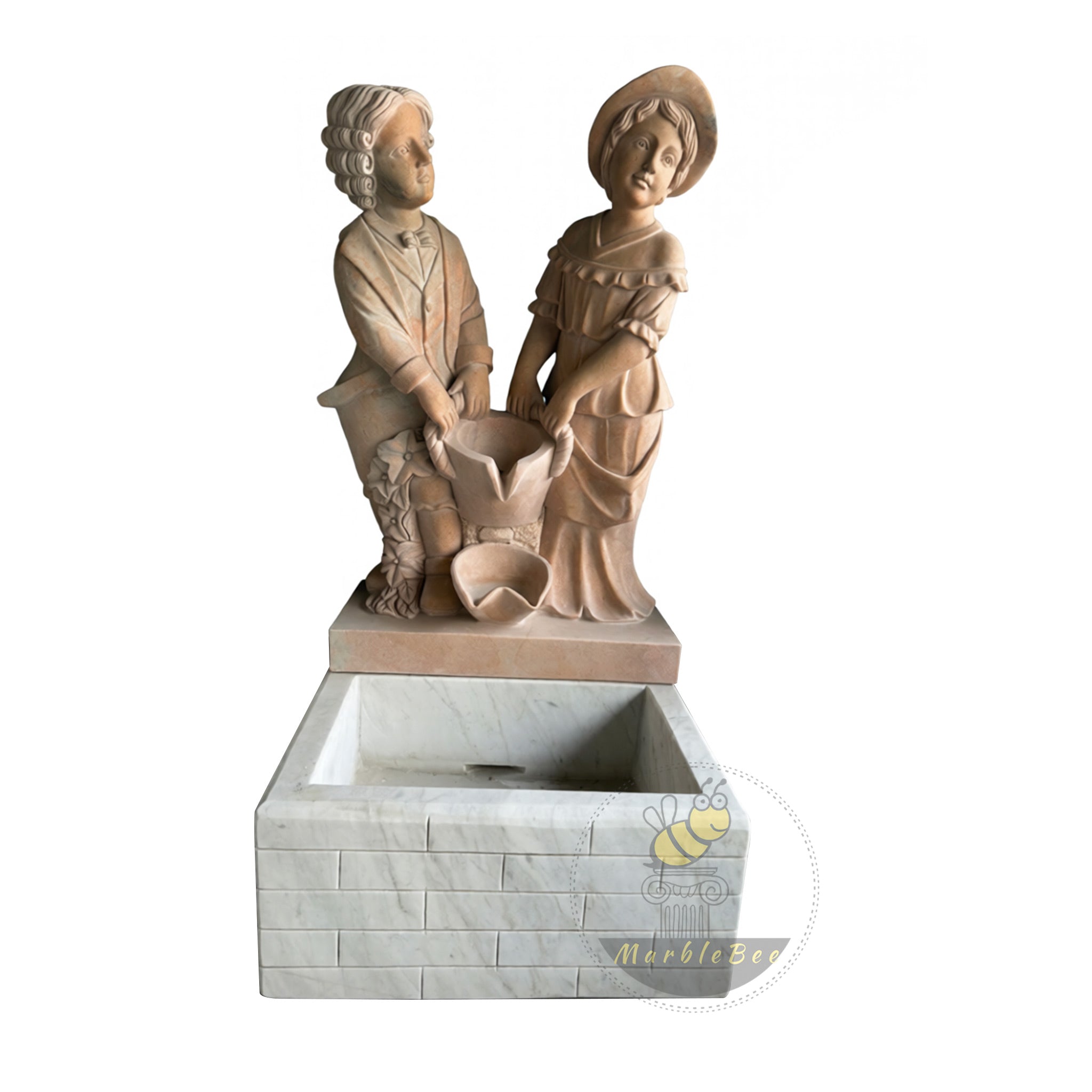 Pool statue fountain Sunset Red and White Marble Children – Marblebee