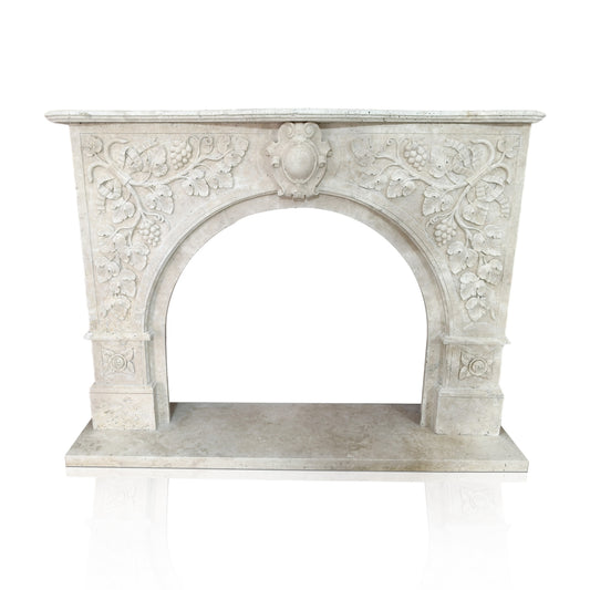 Travertine Fireplace Mantel shelf arched opening Tuscan style