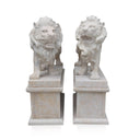 Lion Statues for Sale Classic Beige Limestone Hand-Carved Pair