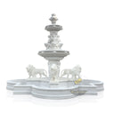 Lion Water Fountain Outdoor White Marble Three-Tiered Statuary Pool