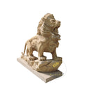 Large Lion Statue Classic Beige Limestone Majestic Roaring