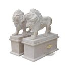 Lion Statues for Sale Classic Beige Limestone Hand-Carved Pair