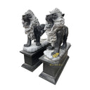 Lion Garden Statue Black Limestone Roaring Pair