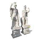 Stone garden ornaments of Roman warrior pair in white marble