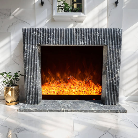 Silver Mirage Marble fireplace surround fluted
