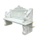 Garden Bench White Marble Hand-Carved Swan Feature