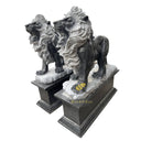 Lion Garden Statue Black Limestone Roaring Pair