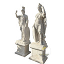 Stone garden ornaments of Roman warrior pair in white marble