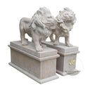 Lion Statues for Sale Classic Beige Limestone Hand-Carved Pair