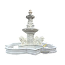 Lion Water Fountain Outdoor White Marble Three-Tiered Statuary Pool