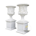 Large planter pots Carved White Marble Urn Pair