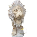 Lion Sculpture Sunset Red Marble Roaring Pair