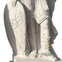 Stone garden ornaments of Roman warrior pair in white marble