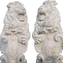 Stone Lion Statue White Marble Heraldic Royal Pair