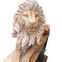 Lion Statues In Front Of House Sunset Red and Light Green Marble Pair