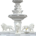 Lion Water Fountain Outdoor White Marble Three-Tiered Statuary Pool