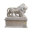 Lion Statues for Sale Classic Beige Limestone Hand-Carved Pair