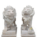Lion Statues for Sale Classic Beige Limestone Hand-Carved Pair