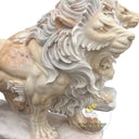 Lion Sculpture Sunset Red Marble Roaring Pair