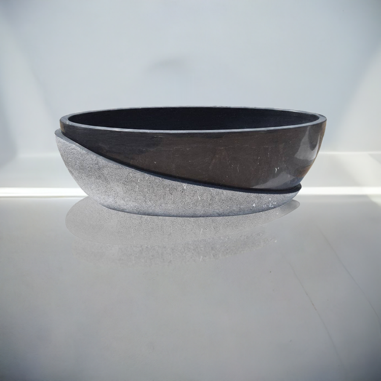 Black Granite Tub Half with Chiseled Half Polished Finish Perfect for Luxury Projects