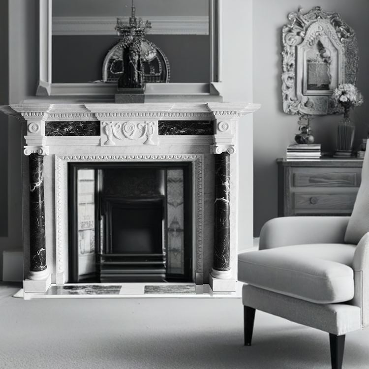 Black and White Marble fireplace mantel