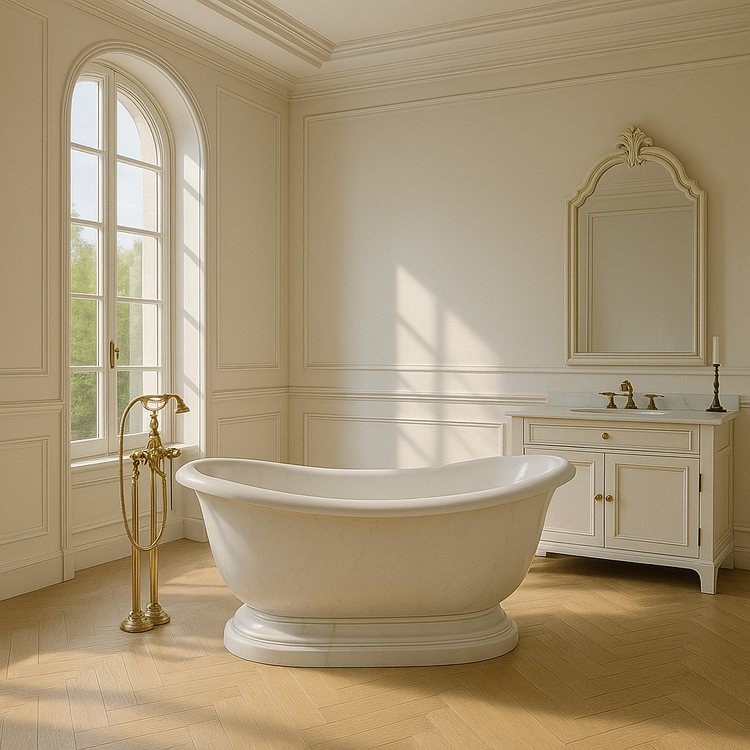 Marblebee Natural stone freestanding marble bathtub in French traditional style in stock for sale
