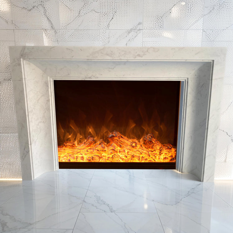 White stone fireplace Bolection