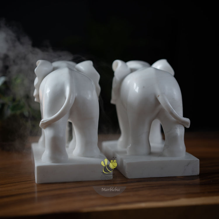 Pair of White marble elephant Mini Modern hotel decoration